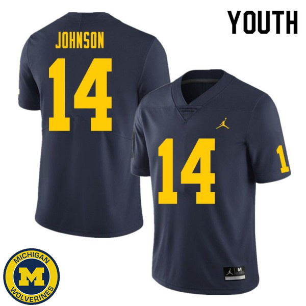 Youth Michigan Wolverines #14 Quinten Johnson Navy NCAA Football Jersey